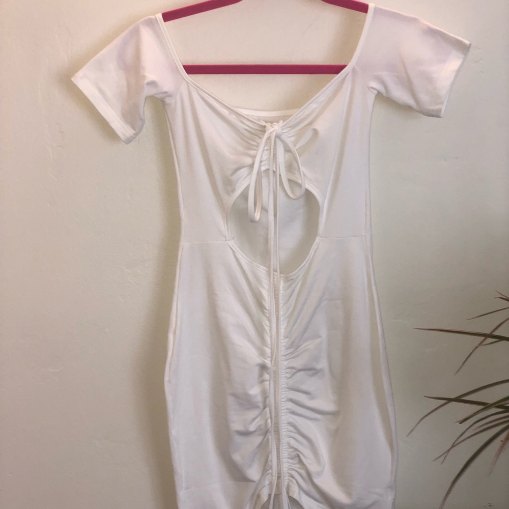 White gathered dress with cutouts